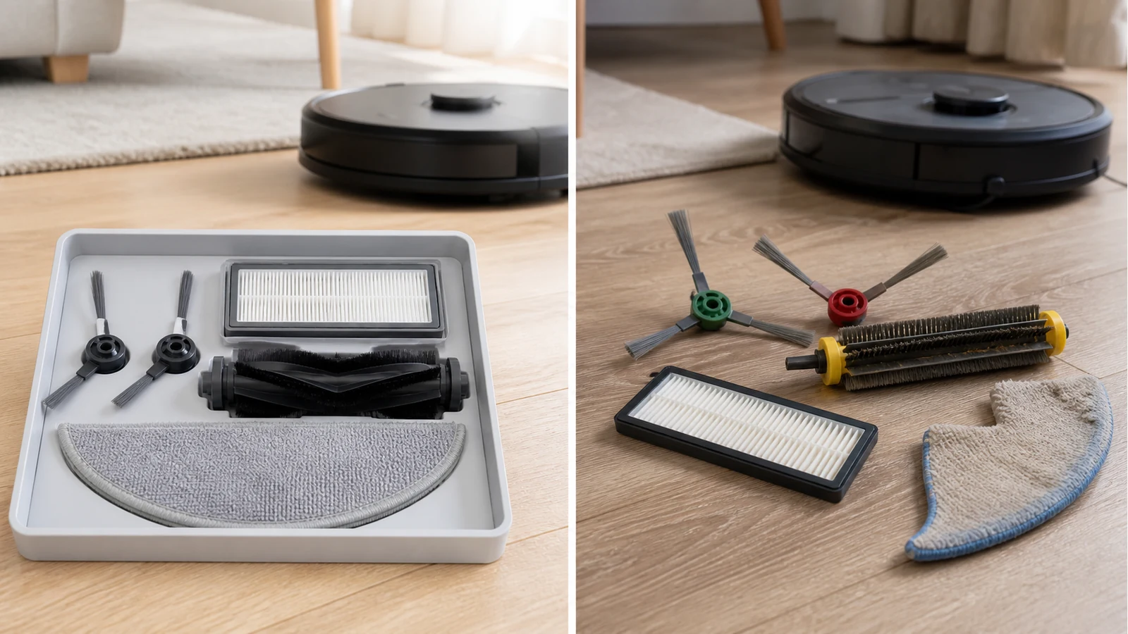 Comparison of a model-matched robot vacuum parts kit versus unmatched loose spares