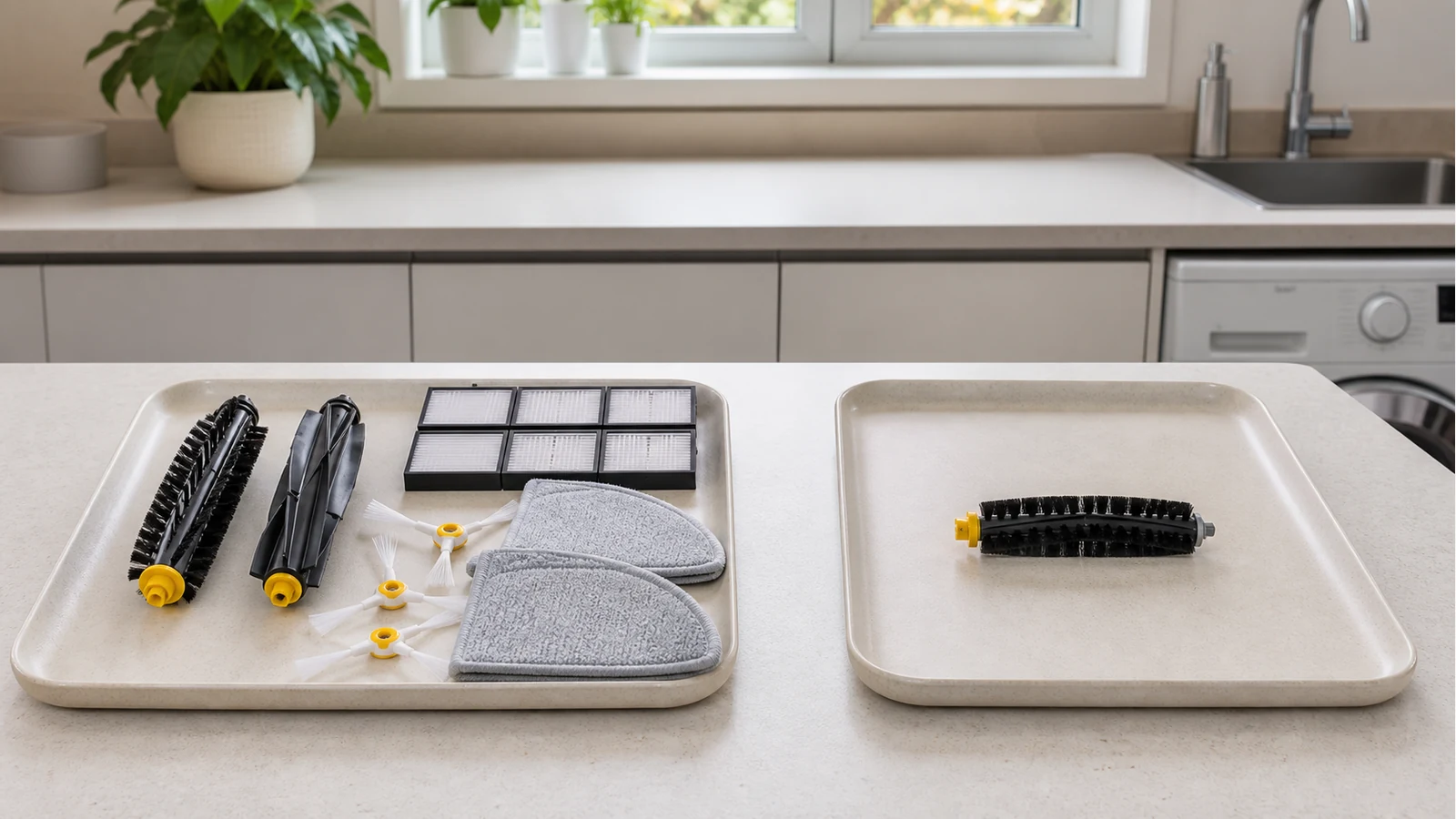 Complete robot vacuum maintenance kit compared with a single replacement brush